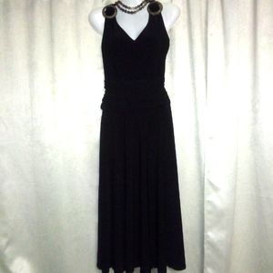 Jolibel Black Dress with Faux Wood Buckles and Ruched Waist